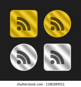 RSS feed symbol gold and silver metallic coin logo icon design