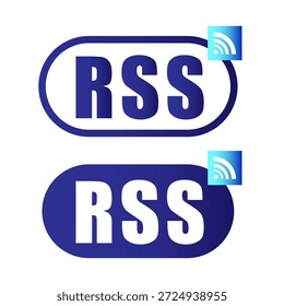 RSS feed vector. Blue news icons. Wireless connection symbols. Social media elements. EPS 10.