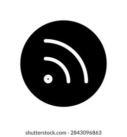 RSS Feed Vector Icon on Black Circle Background - Blog Feed, Broadcast, Syndicate UI Symbol