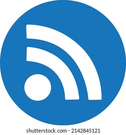 RSS. Flat white symbol in the blue circle. Vector illustration icon.eps
