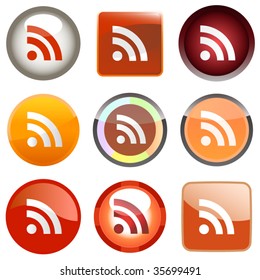 RSS glossy buttons. Vector illustration.