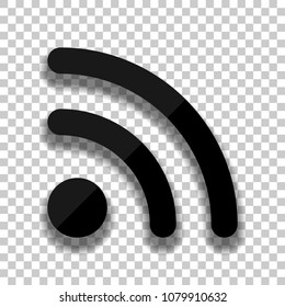 RSS icon. Black glass icon with soft shadow on transparent background