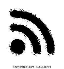 RSS icon. Black ink with splashes on white background