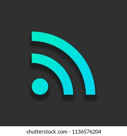 RSS icon. Colorful logo concept with soft shadow on dark background. Icon color of azure ocean