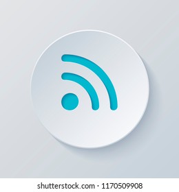 RSS icon. Cut circle with gray and blue layers. Paper style