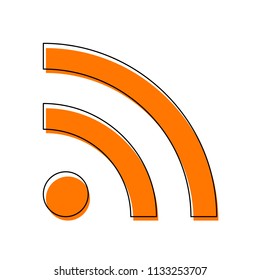 RSS icon. Isolated icon consisting of black thin contour and orange moved filling on different layers. White background