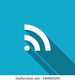 RSS icon isolated with long shadow. Radio signal. RSS feed symbol. Flat design. Vector Illustration