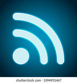 RSS icon. Neon style. Light decoration icon. Bright electric symbol
