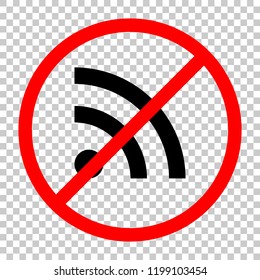 RSS icon. Not allowed, black object in red warning sign with transparent background
