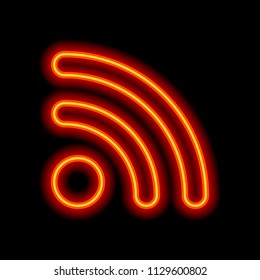 RSS icon. Orange neon style on black background. Light icon