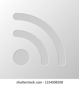 RSS icon. Paper design. Cutted symbol. Pitted style