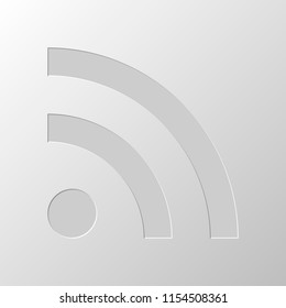 RSS icon. Paper design. Cutted symbol. Pitted style