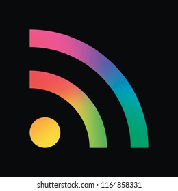 RSS icon. Rainbow color and dark background