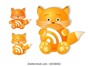 rss icon set as cute red fox toy isolated on white background