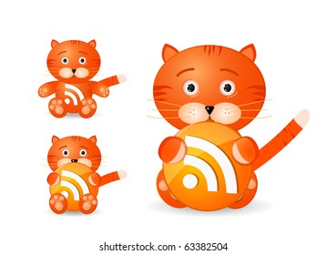 rss icon set as cute tiger toy isolated on white background