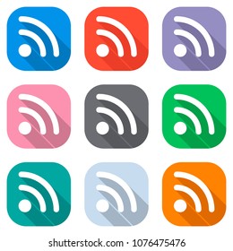 RSS icon. Set of white icons on colored squares for applications