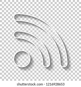 RSS icon. White outline sign with shadow on transparent background
