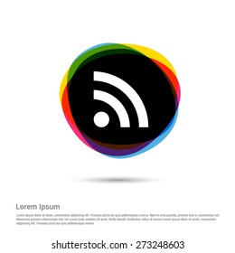 RSS Icon, White pictogram icon creative circle Multicolor background. Vector illustration. Flat icon design style