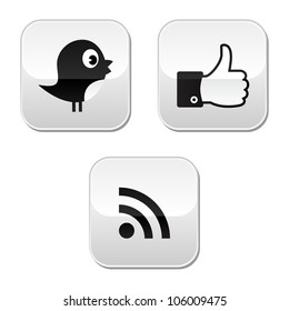 RSS icons Social media black glossy buttons set