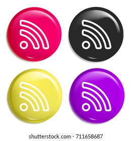 Rss multi color glossy badge icon set. Realistic shiny badge icon or logo mockup