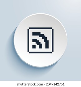 rss pixel art icon design. Button style circle shape isolated on white background. Vector illustration