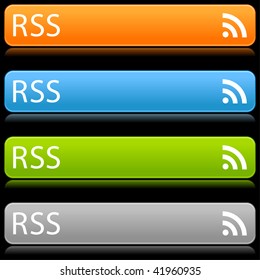 Rss satin color buttons with text RSS on black background