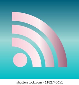 RSS sign icon. RSS feed symbol. Vector. Pink bronze gradient icon at turquoise gradient background.