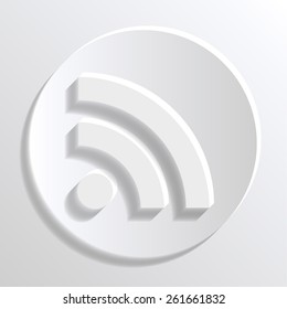 "RSS" sign icon. RSS feed symbol. White flat icon with long shadow. Vector
