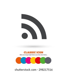 RSS sign icon. RSS feed symbol. Classic flat icon. Colored circles. Vector