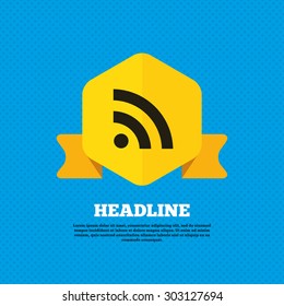 RSS sign icon. RSS feed symbol. Yellow label tag. Circles seamless pattern on back. Vector