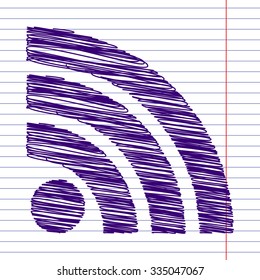 RSS sign icon. RSS feed symbol with pen and school paper effect 