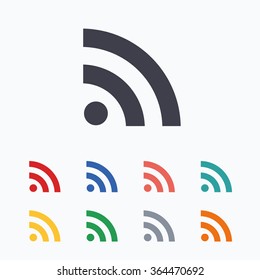 RSS sign icon. RSS feed symbol. Colored flat icons on white background.