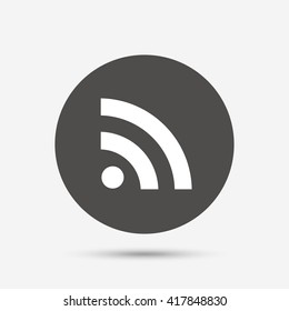 RSS sign icon. RSS feed symbol. Gray circle button with icon. Vector