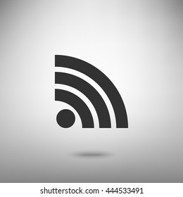 RSS sign icon. RSS feed symbol. Dark gray icon with shadow on floor.