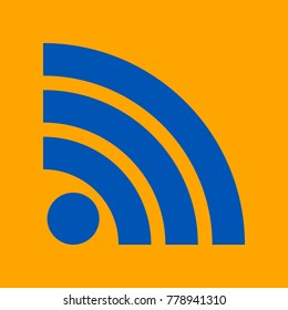 RSS sign icon. RSS feed symbol. Vector. Medium teal blue icon on orange background.