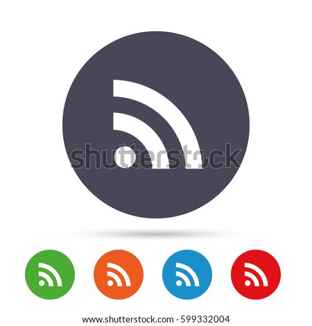 RSS sign icon. RSS feed symbol. Round colourful buttons with flat icons. Vector