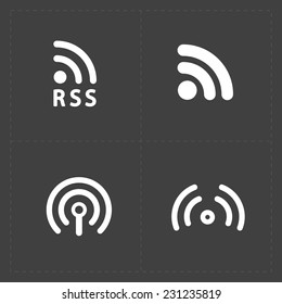 RSS sign icons. RSS feed symbols on Black Background.