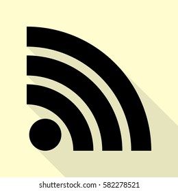 RSS sign illustration. Black icon with flat style shadow path on cream background.