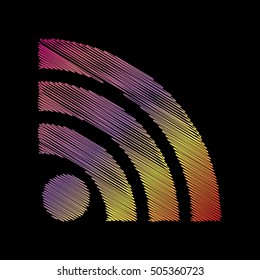 RSS sign illustration. Coloful chalk effect on black backgound.