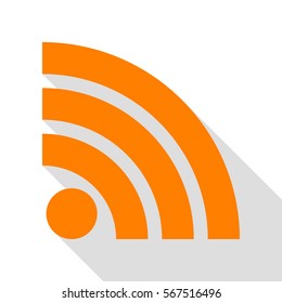 RSS sign illustration. Orange icon with flat style shadow path.