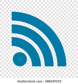 RSS sign illustration. Vector. Cerulean icon on transparent background.