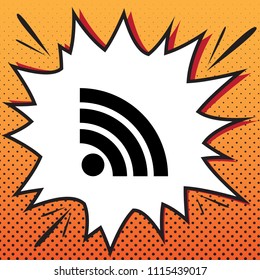 RSS sign illustration. Vector. Comics style icon on pop-art background.