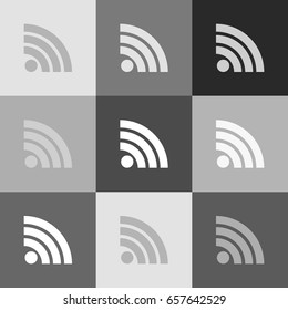 RSS sign illustration. Vector. Grayscale version of Popart-style icon.