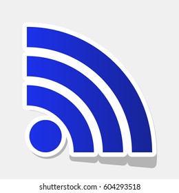 RSS sign illustration. Vector. New year bluish icon with outside stroke and gray shadow on light gray background.