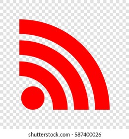 RSS sign illustration. Vector. Red icon on transparent background.