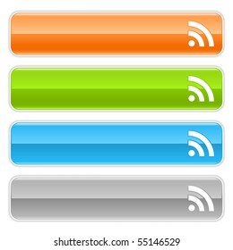 Rss sign web 2.0 navigation panel. Colored glossy internet buttons with shadow on white background