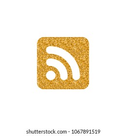 RSS symbol in gold glitter texture. Sparkle luxury style vector illustration.