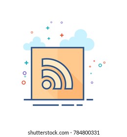 RSS symbol in outlined flat color style. Vector illustration.