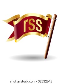 RSS syndication file extension symbol on vector royal flag button suitable for print, web, or promotional use