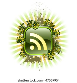 RSS vector button or icon with rays